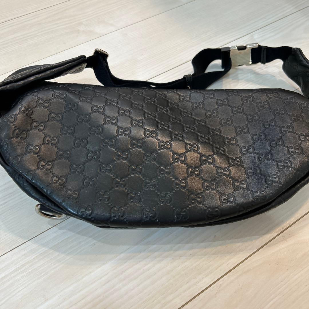 ⭐︎美品⭐︎グッチ ウエストバッグ GG シマ シェリーライン レザー ブラック