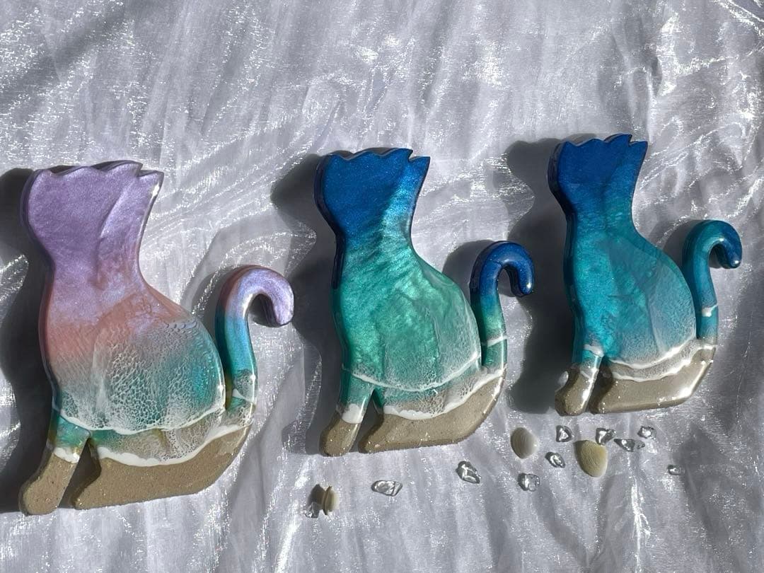 オーシャンレジンアート　海アート　ネコレジン　 オブジェ　ギフト　新築祝い