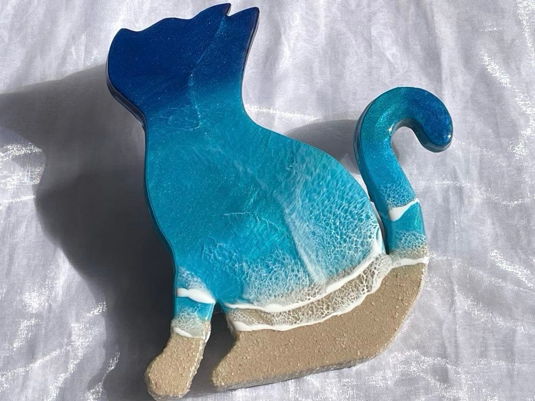 オーシャンレジンアート　海アート　ネコレジン　 オブジェ　ギフト　新築祝い