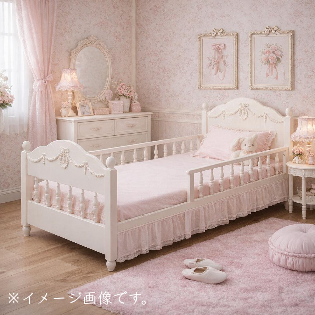 【新品】大人可愛い　アンティーク風　リボンレリーフ　木製ベッド　セミシングル