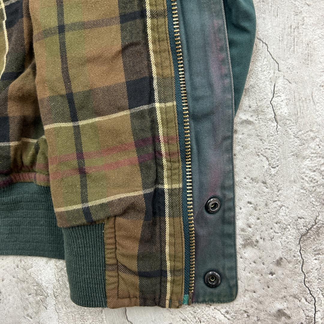 ア*ン様 90s　香港製　ノーティカ　襟レザー　ブルゾン　古着　グリーン　M