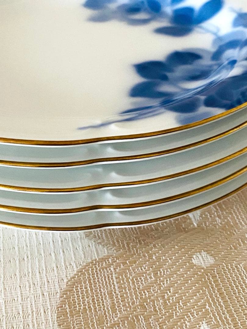 [未使用] 大倉陶園　岡染　ブルーローズ　 銘々皿　5枚