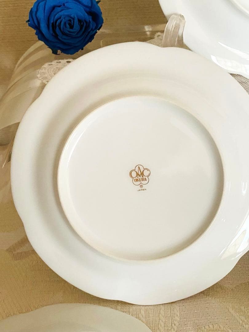 [未使用] 大倉陶園　岡染　ブルーローズ　 銘々皿　5枚