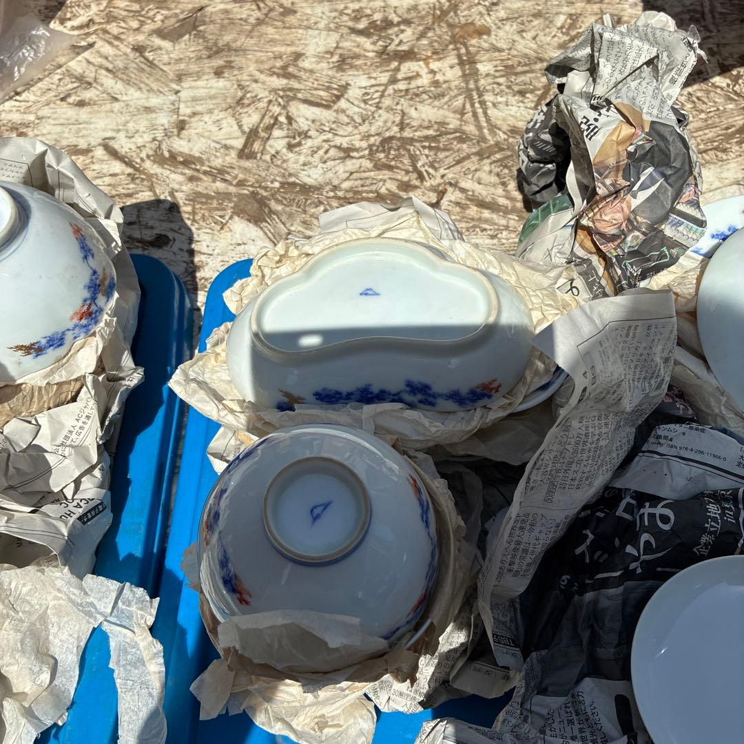 オールド深川青磁もみじ紅葉　皇室御用達　平皿小皿カップセット計54 富士流水裏印