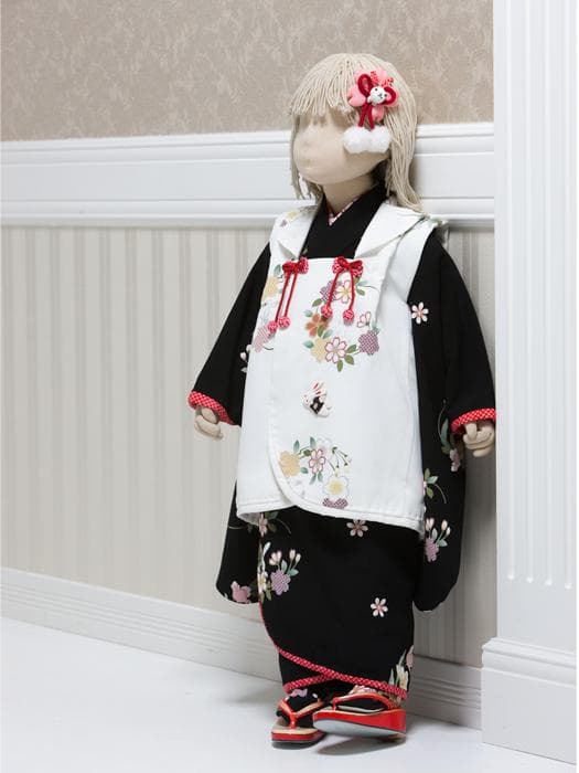 【セットA】七五三　三歳女児　着物　被布　黒×白