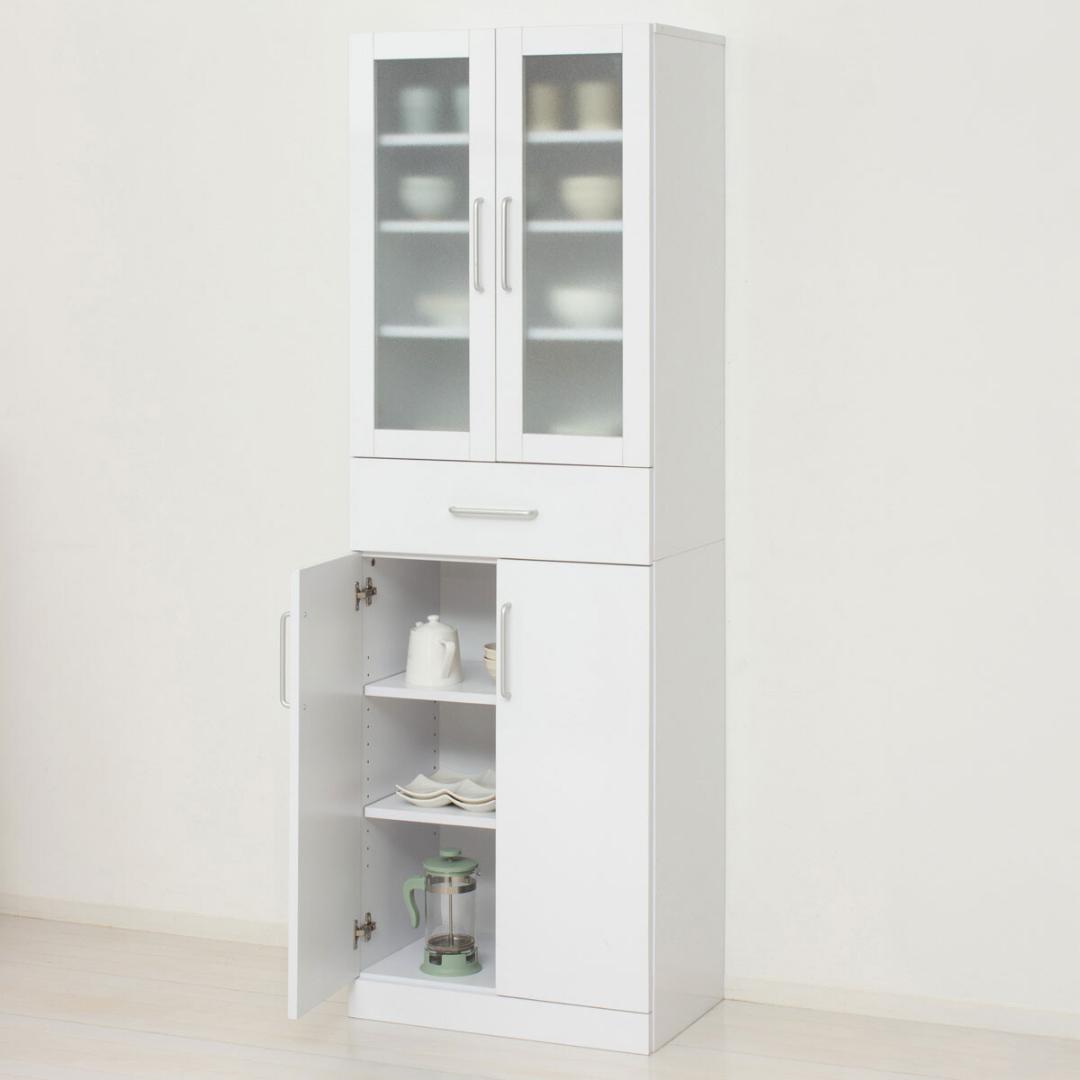 ヌーヴォー　食器棚　サイズ60-180　収納棚　鏡面メラミン仕様　背面化粧仕上げ