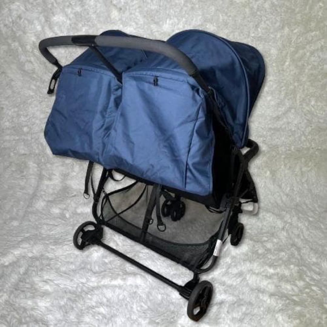 【送料無料】ココロンツイン ダブルベビーカー ネイビー　双子　美品　濃紺