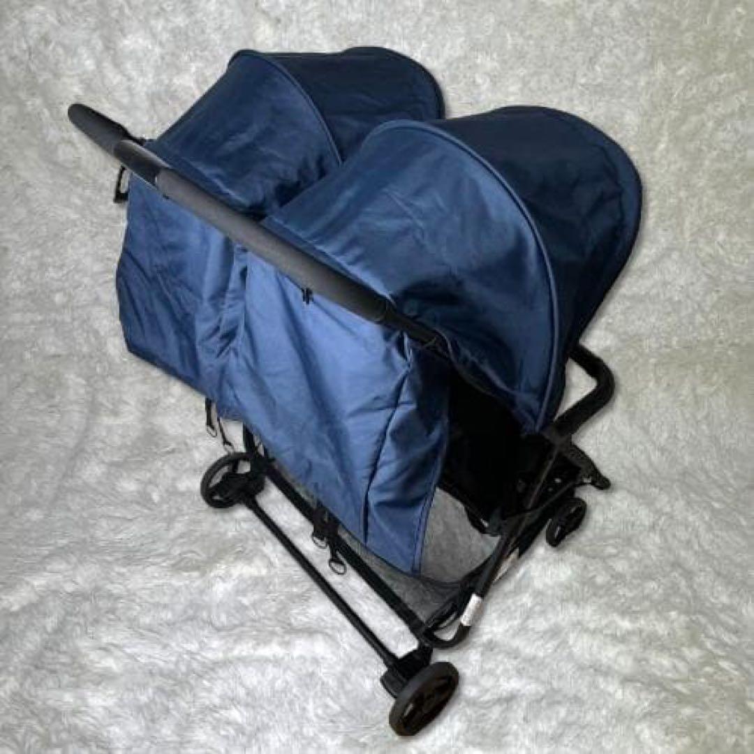 【送料無料】ココロンツイン ダブルベビーカー ネイビー　双子　美品　濃紺