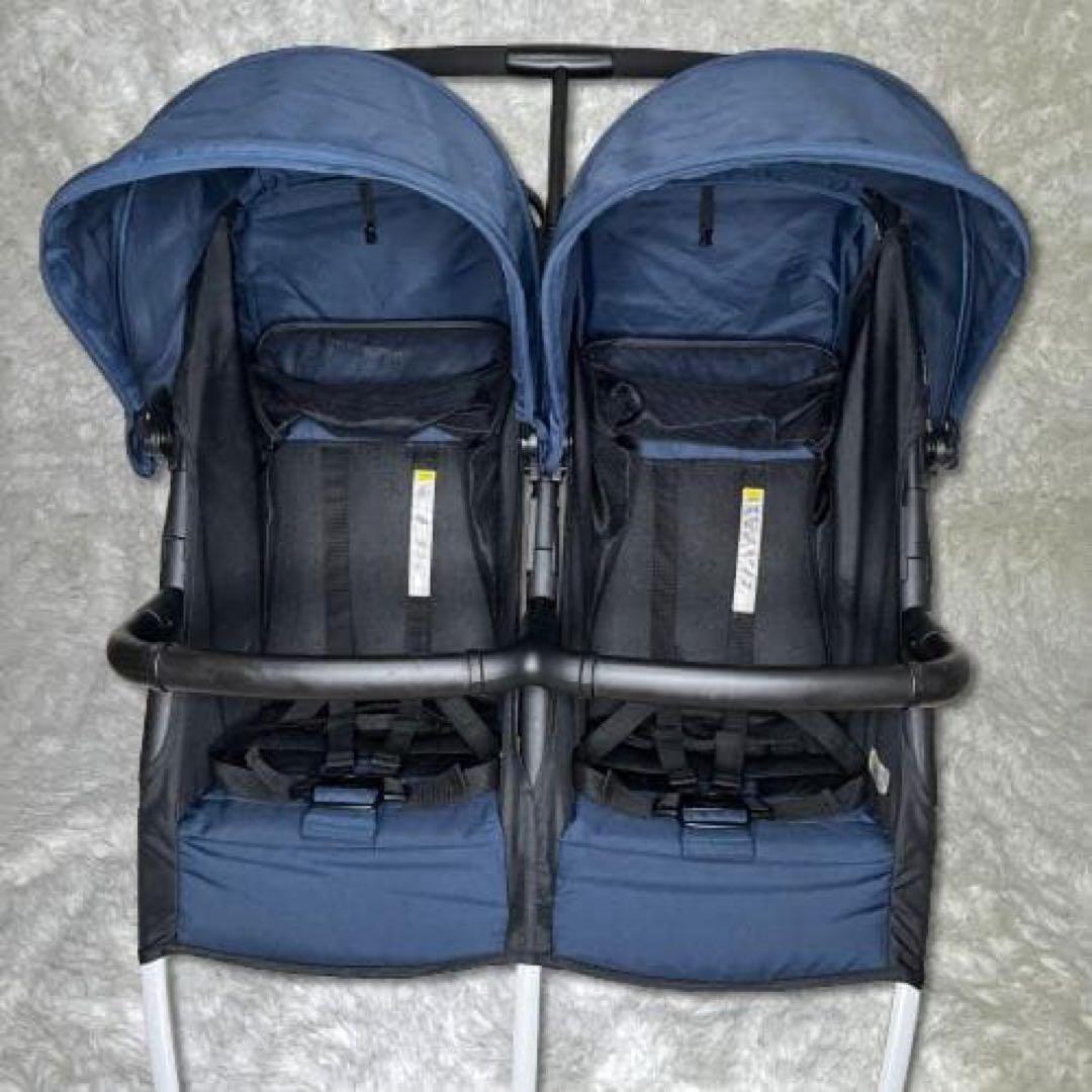 【送料無料】ココロンツイン ダブルベビーカー ネイビー　双子　美品　濃紺