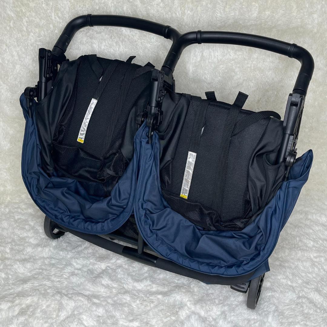 【送料無料】ココロンツイン ダブルベビーカー ネイビー　双子　美品　濃紺