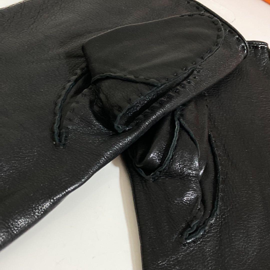 エルメス　HERMES　ラムスキン　セリエボタン　グローブ　ブラック　サイズ9