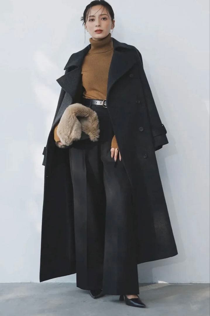 anuans ウールトレンチコート チャコールグレー