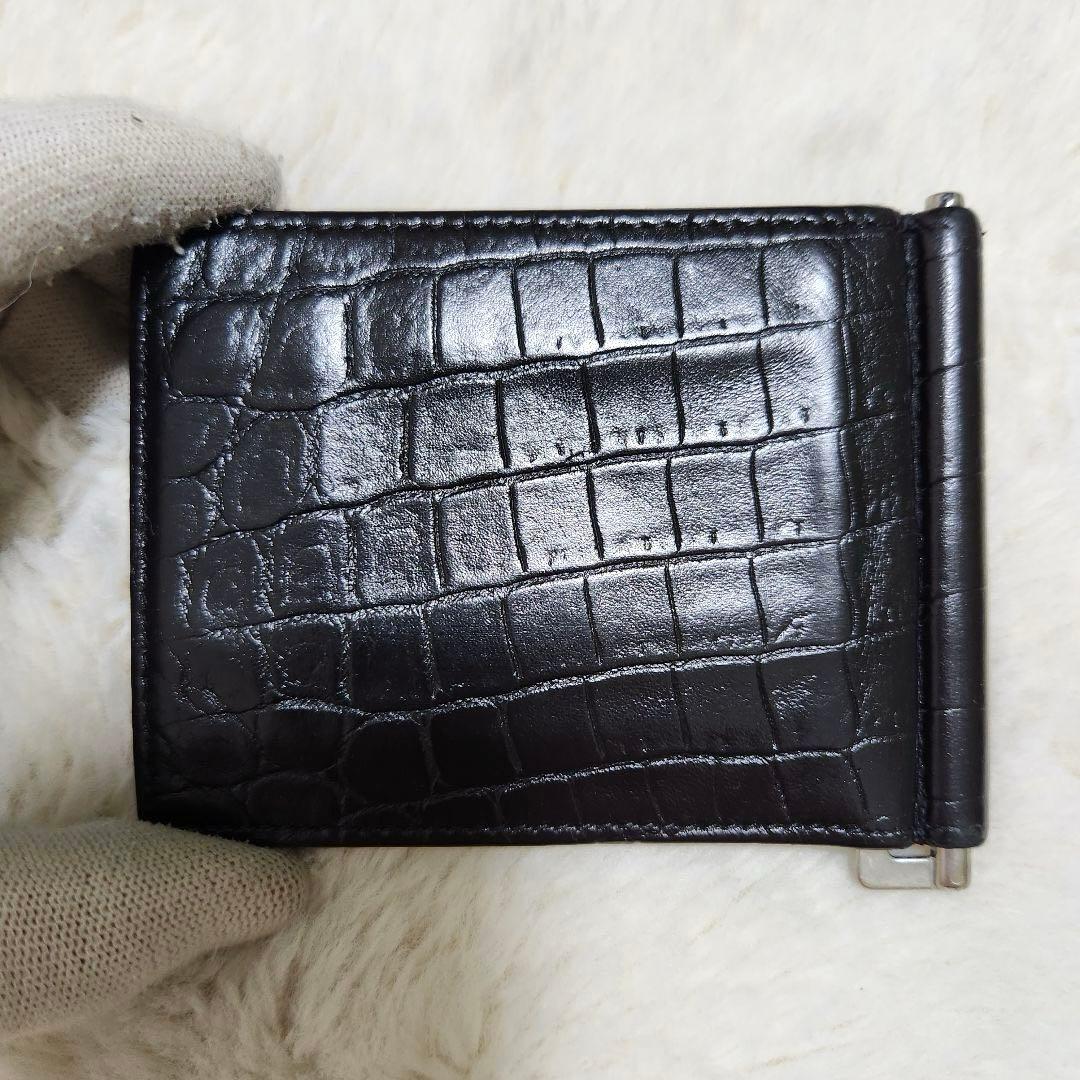 ✨美品✨サンローラン　二つ折り　マネークリップ　クロコ　ブラック　レザー
