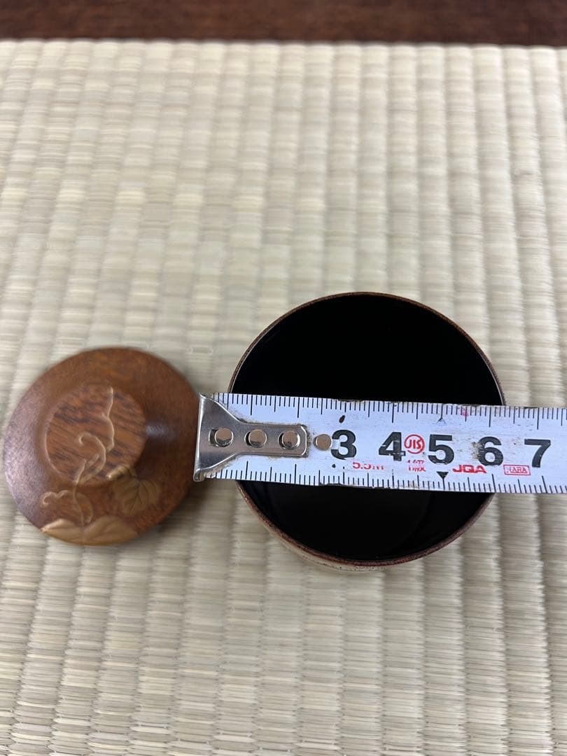 木製葉彫刻棗 箱付き 茶道具　茶入れ　骨董