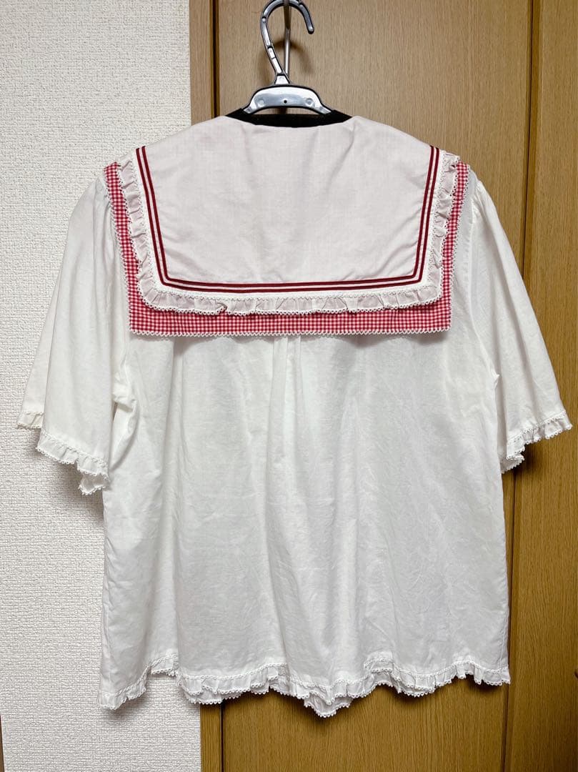 ピンクハウス　ギンガムうさぎ　いちご　刺繍　セーラー　ブラウス　赤　白