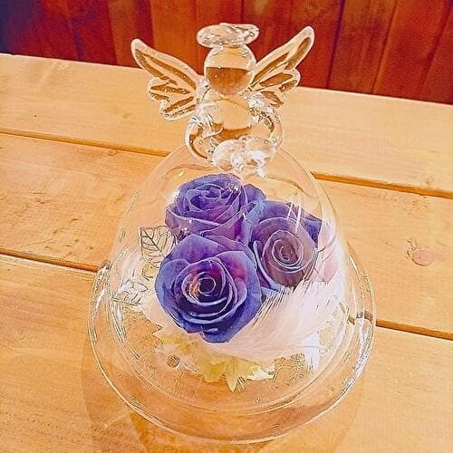 【高級プリザーブドフラワー】 エンジェル ガラスドーム　ダイヤモンドブルーローズ