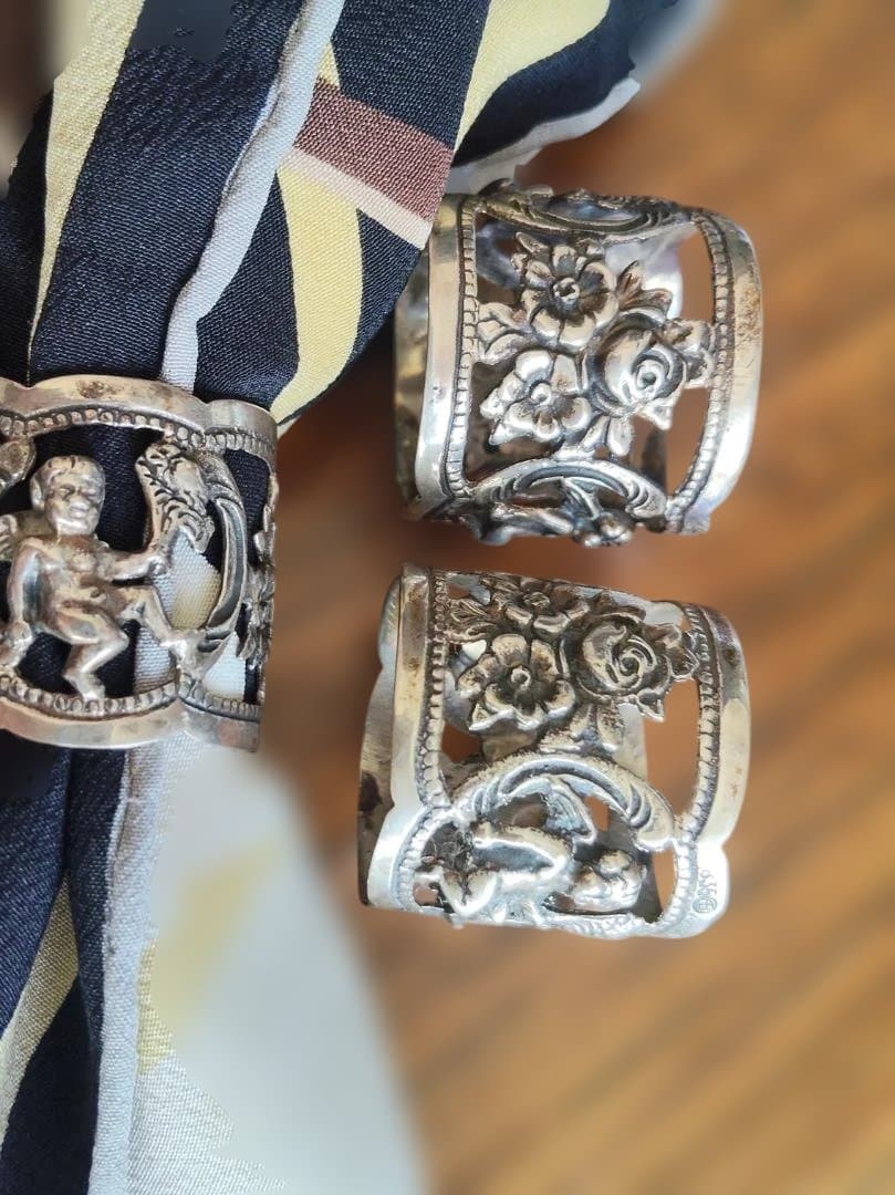 シルバー８３５.花と天使のナプキンリング 3個セット