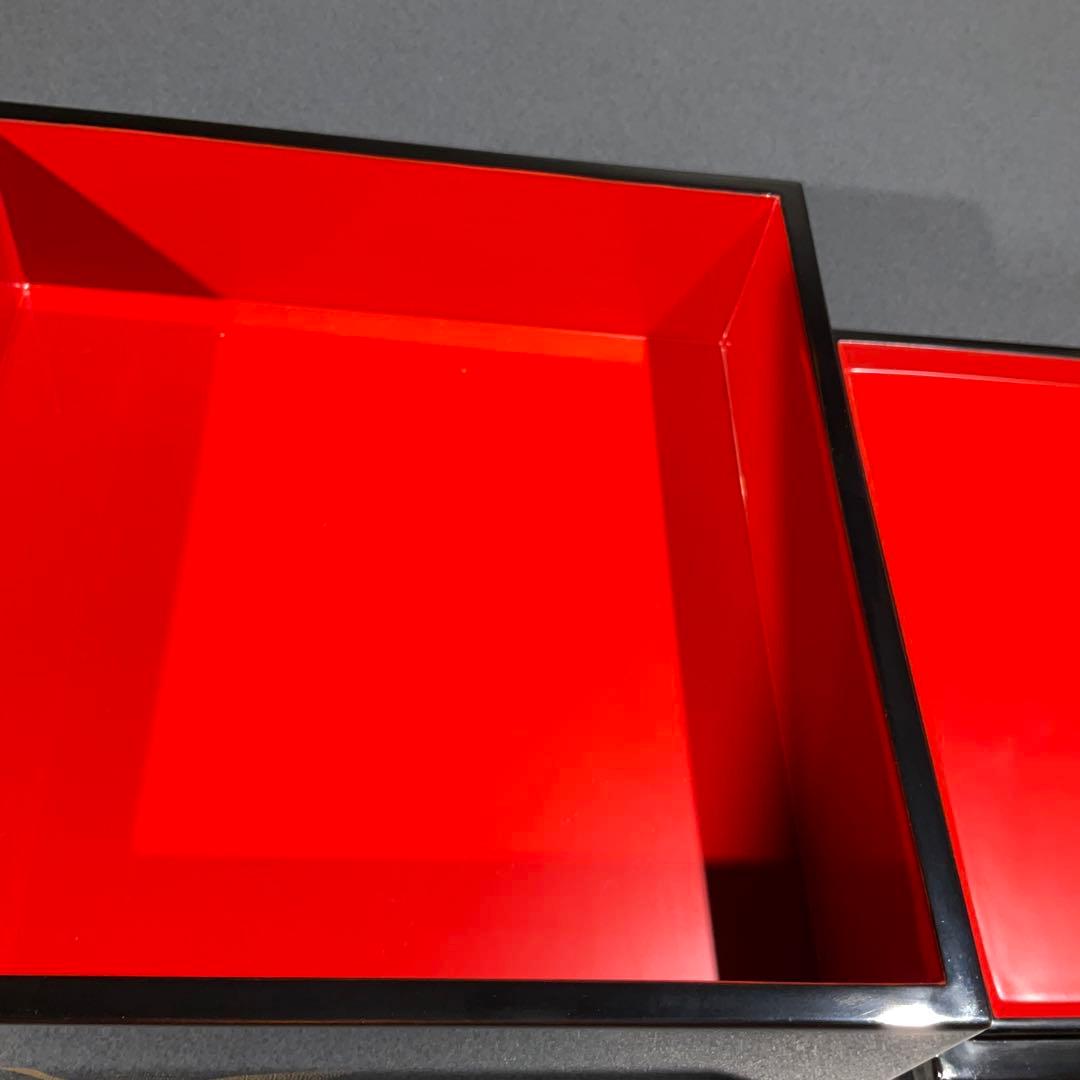 沈金蒔絵　千羽鶴　三段重　黒漆　共箱　三谷吾一　輪島　R0845て