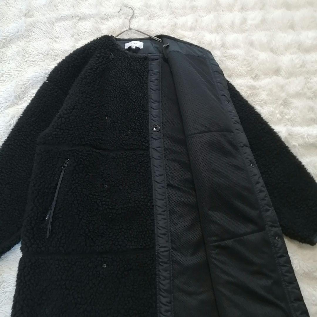 【HYKE】FAUX SHEARLING COAT ノーカラー ボアロングコート