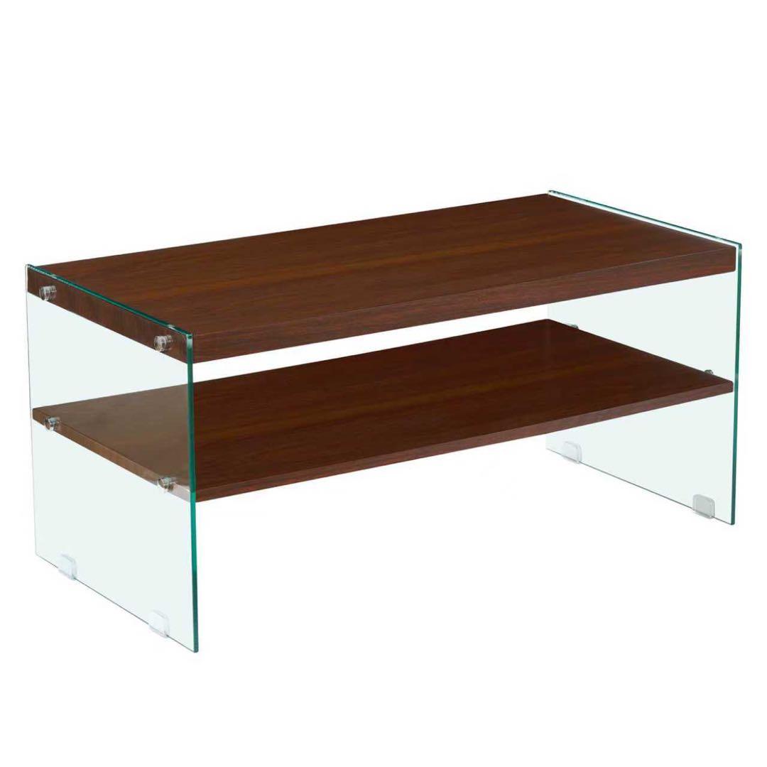 【新品】MDF天板×強化ガラス脚 ローテーブル 収納付き ホワイト