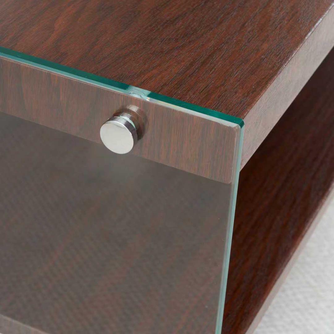 【新品】MDF天板×強化ガラス脚 ローテーブル 収納付き ホワイト