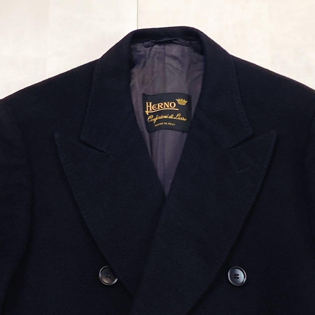 ヘルノ カシミヤ シルク100 ダブルチェスターコート52XL スカーフ柄