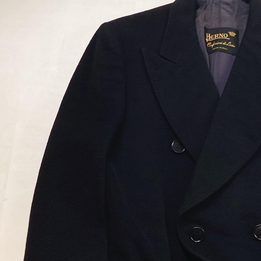 ヘルノ カシミヤ シルク100 ダブルチェスターコート52XL スカーフ柄