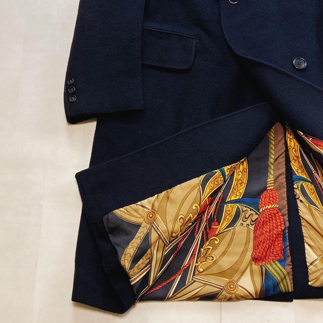 ヘルノ カシミヤ シルク100 ダブルチェスターコート52XL スカーフ柄