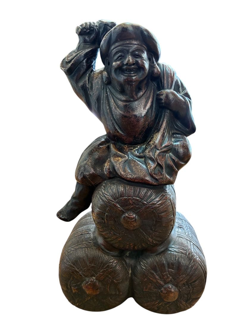 縁起物 古備前 陶器 大黒天 置物 30cm