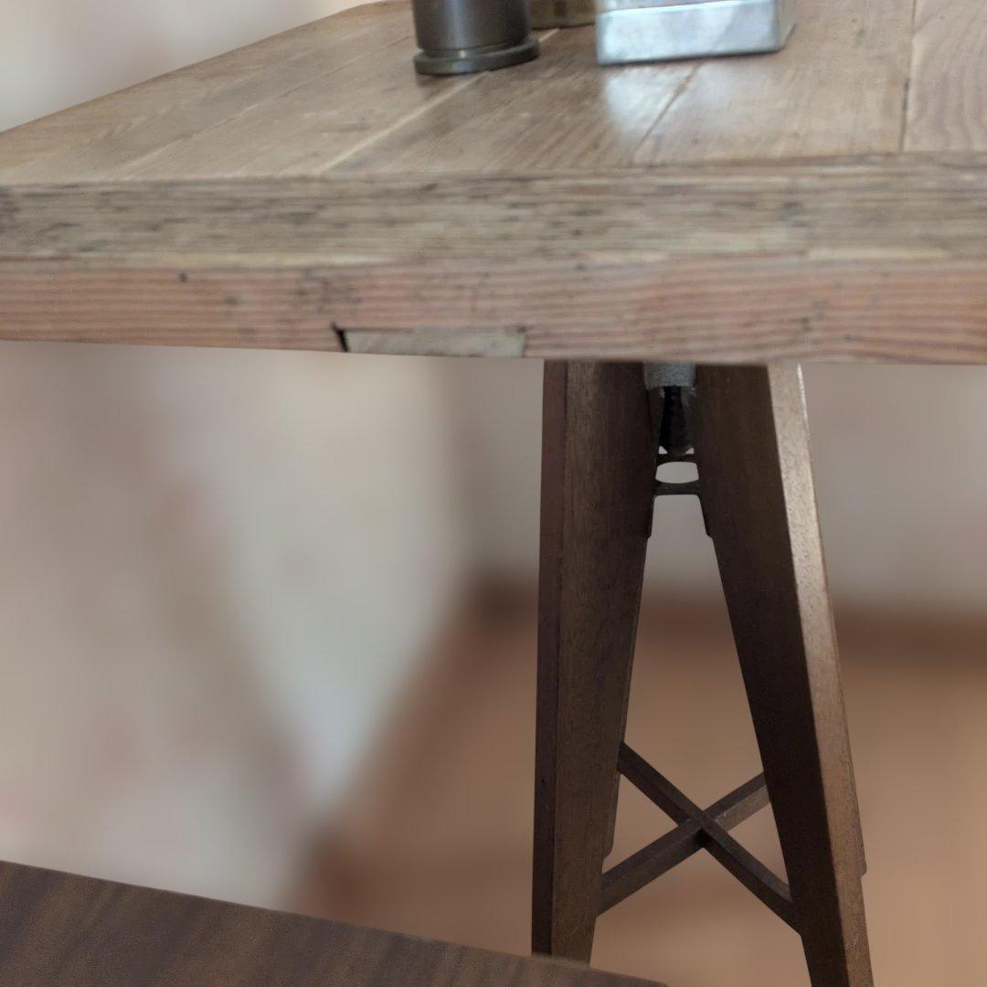 ブロカントフランス天板木製三脚式正方形回転テーブル