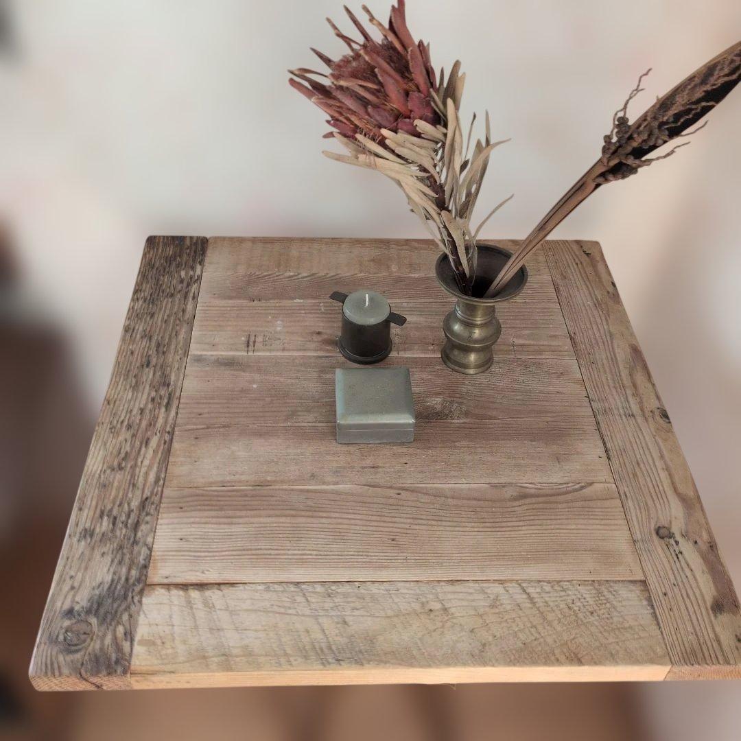 ブロカントフランス天板木製三脚式正方形回転テーブル