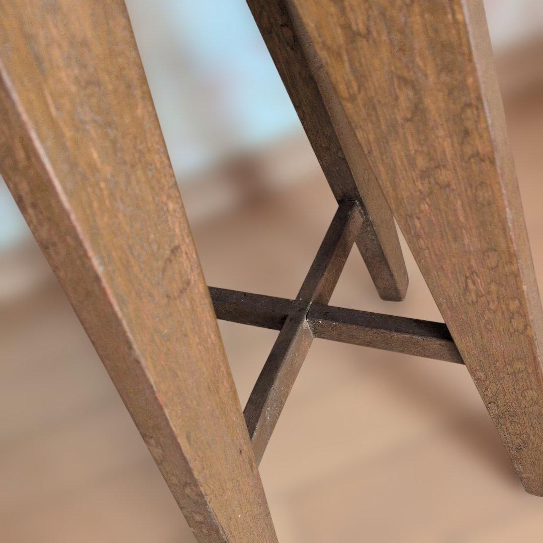 ブロカントフランス天板木製三脚式正方形回転テーブル