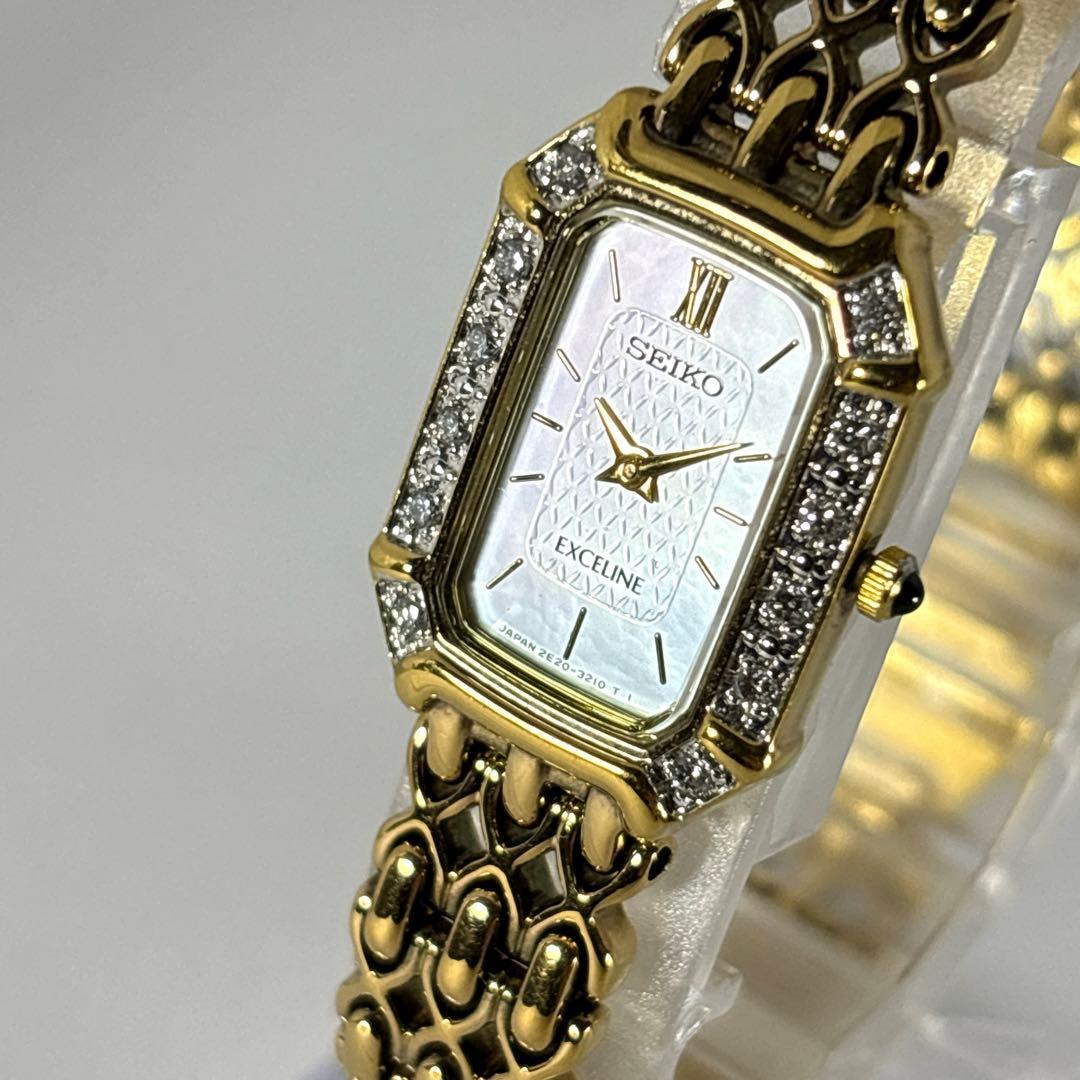 【新品電池 稼働】SEIKO レディース時計 ダイヤ シェル文字盤 エクセリーヌ