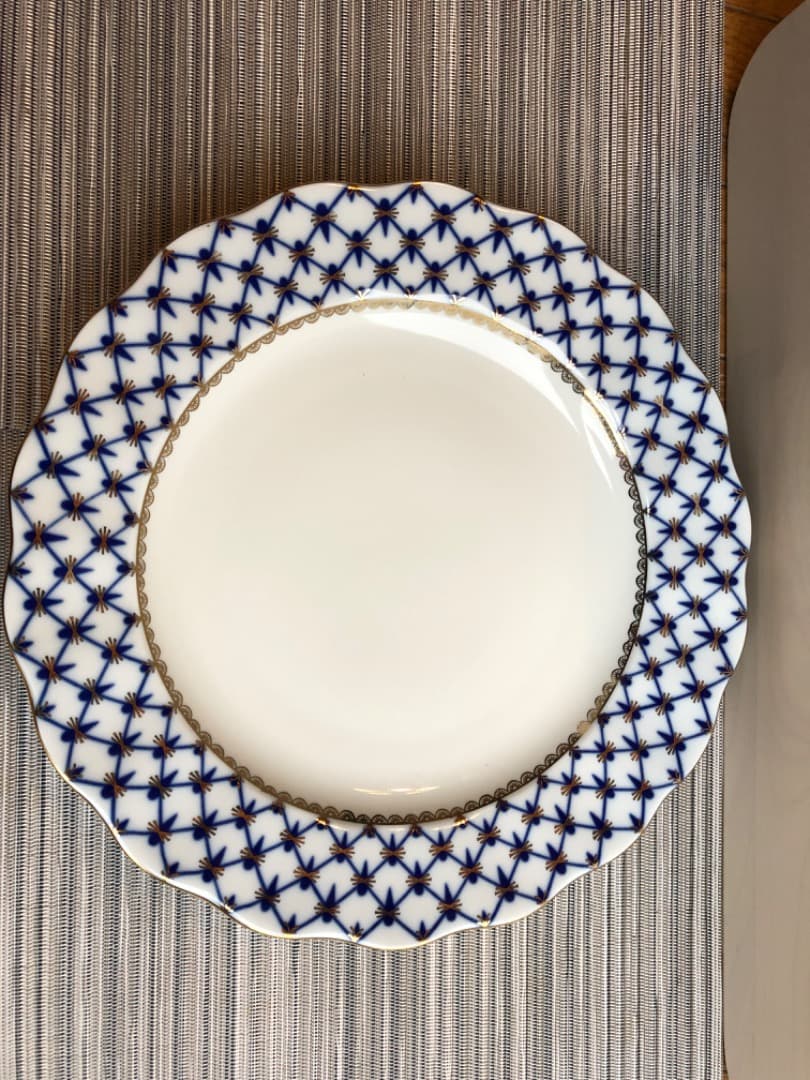 ロモノーソフ　青い幾何学模様の波形皿 2枚セット