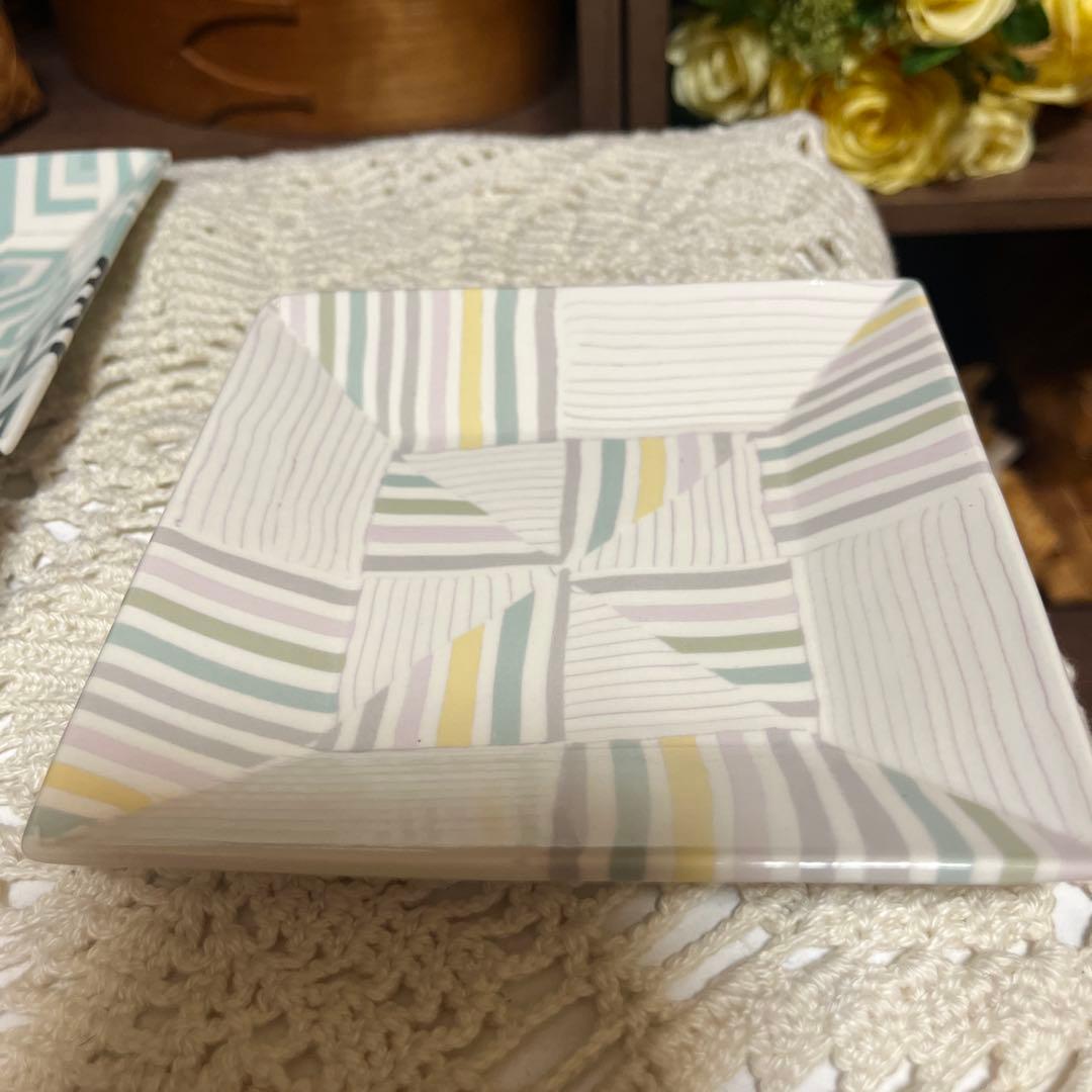 ハラダマホ　練り上げ　幾何学模様の皿4枚セット