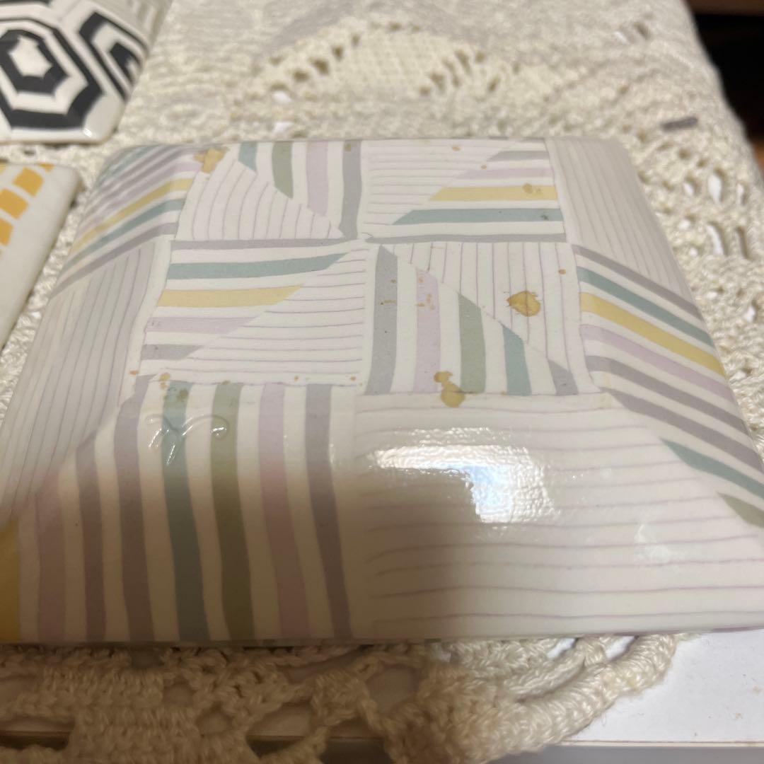 ハラダマホ　練り上げ　幾何学模様の皿4枚セット