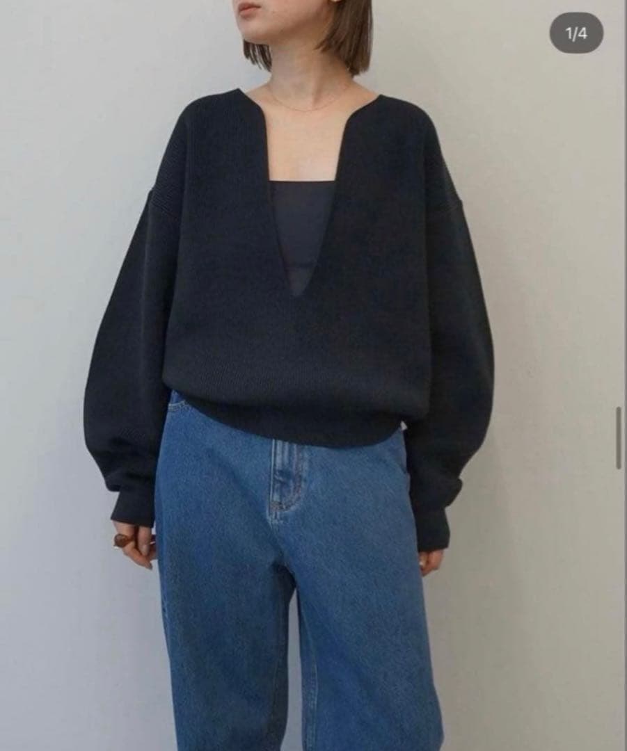 todayful Slit Neck Knit 【BLACK】