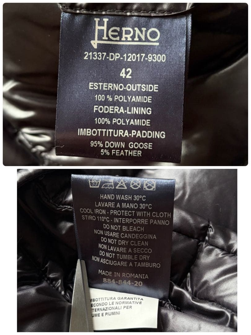 【美品】ヘルノ ライトダウンコート ロング丈 フード付き ダブルジップ 黒 XL