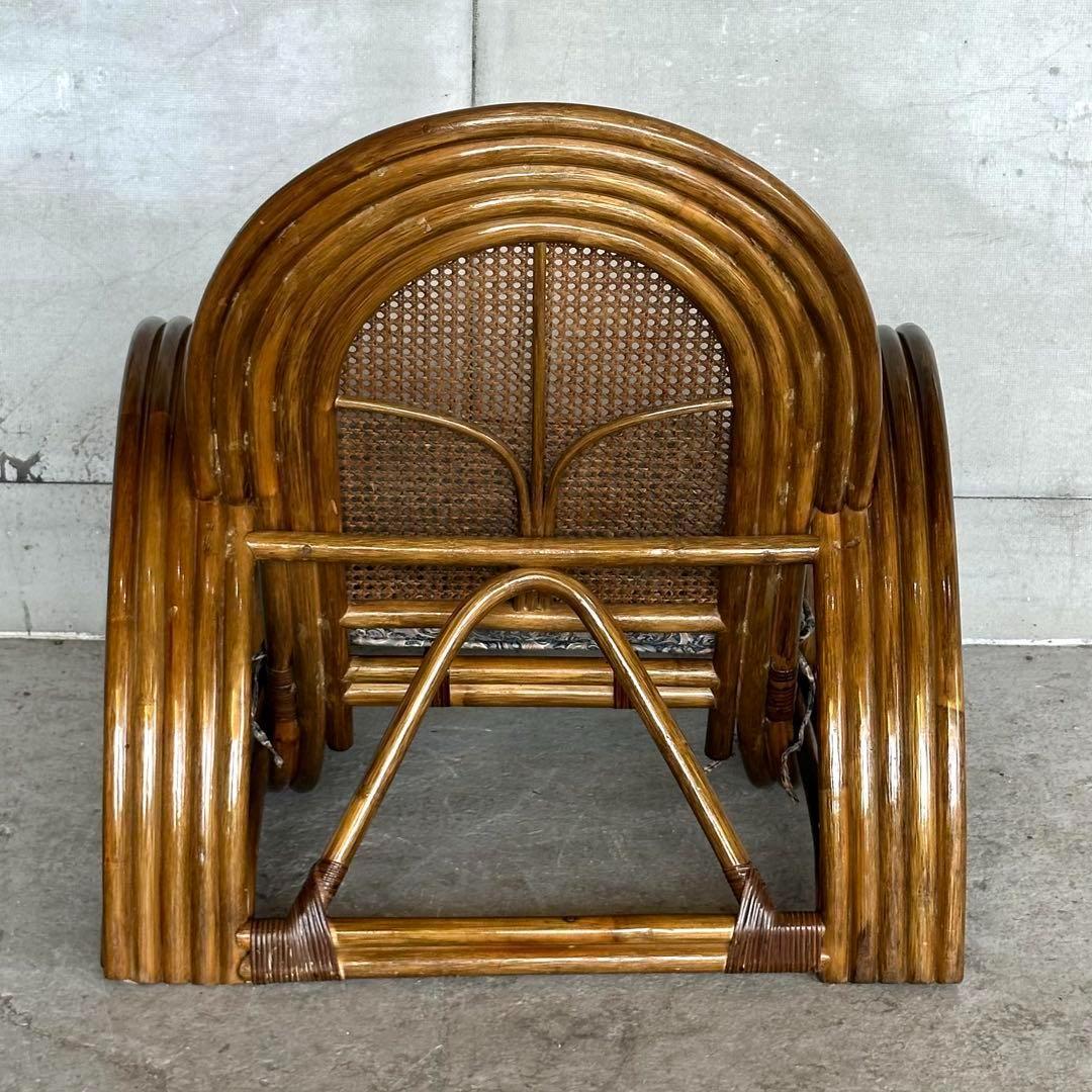 ꧁オールドラタン꧂カフェ風✦レトロラタン大型アームチェア　1人掛けソファー