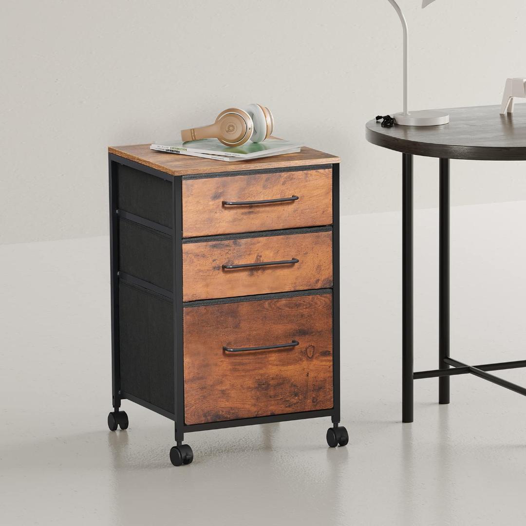 茶 使い勝手抜群 デスクワゴン 3段収納 キャビネット