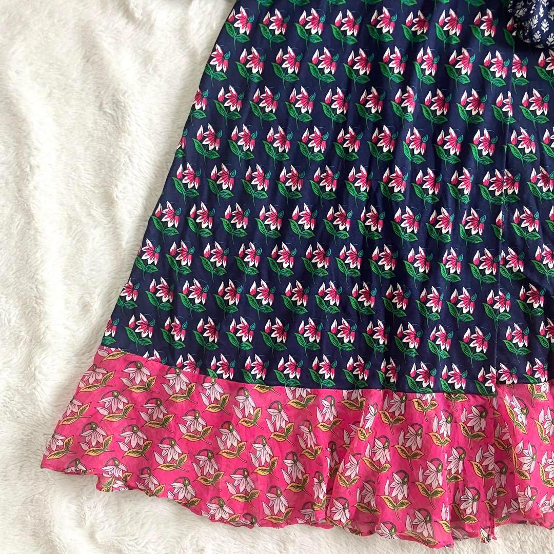 ダイアンフォンファステンバーグ シルク シフォンフリル ラップワンピ 6 紺