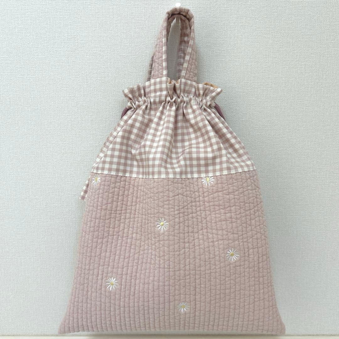 入園入学3点セット　【ピンクお花×くすみピンク】　レッスンバック　お着替え袋