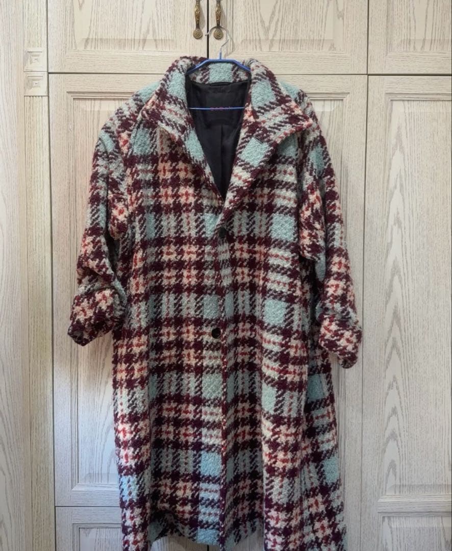 CABaN ウールロービングチェック スタンドカラーコート