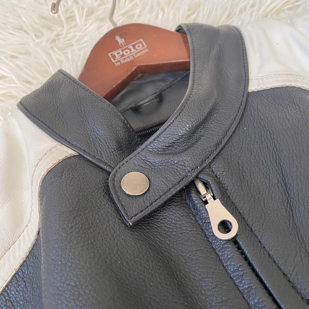 【良品✨】KOMINE バイカー ライダースジャケット シングル 黒 白 XL