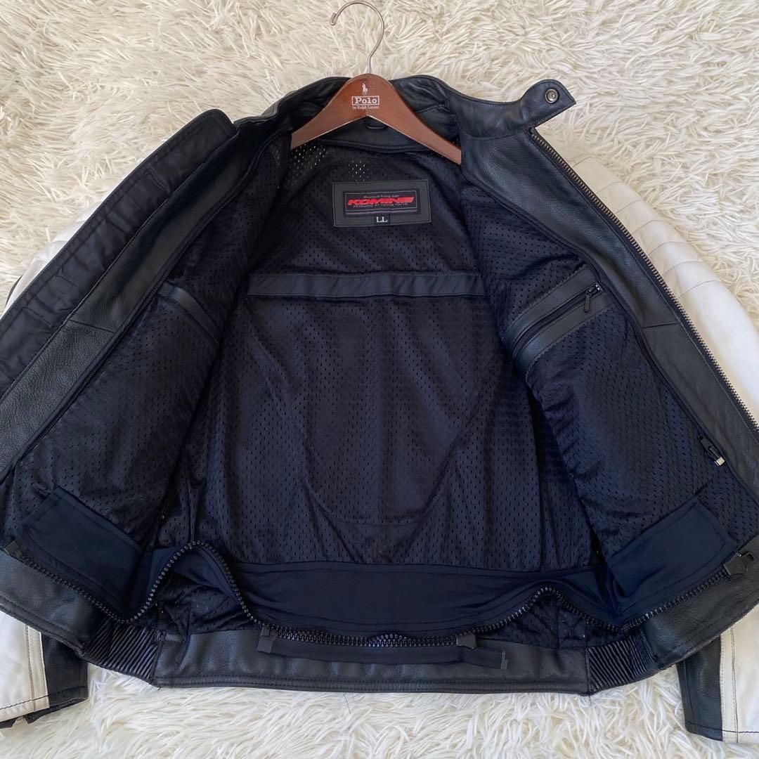 【良品✨】KOMINE バイカー ライダースジャケット シングル 黒 白 XL