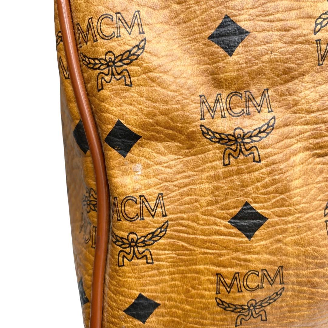 【美品】MCM ボストンバッグ ヴィセトス柄 ロゴプリント レザー ブラウン