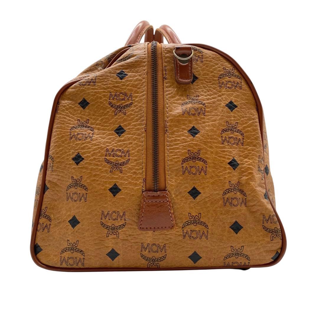 【美品】MCM ボストンバッグ ヴィセトス柄 ロゴプリント レザー ブラウン