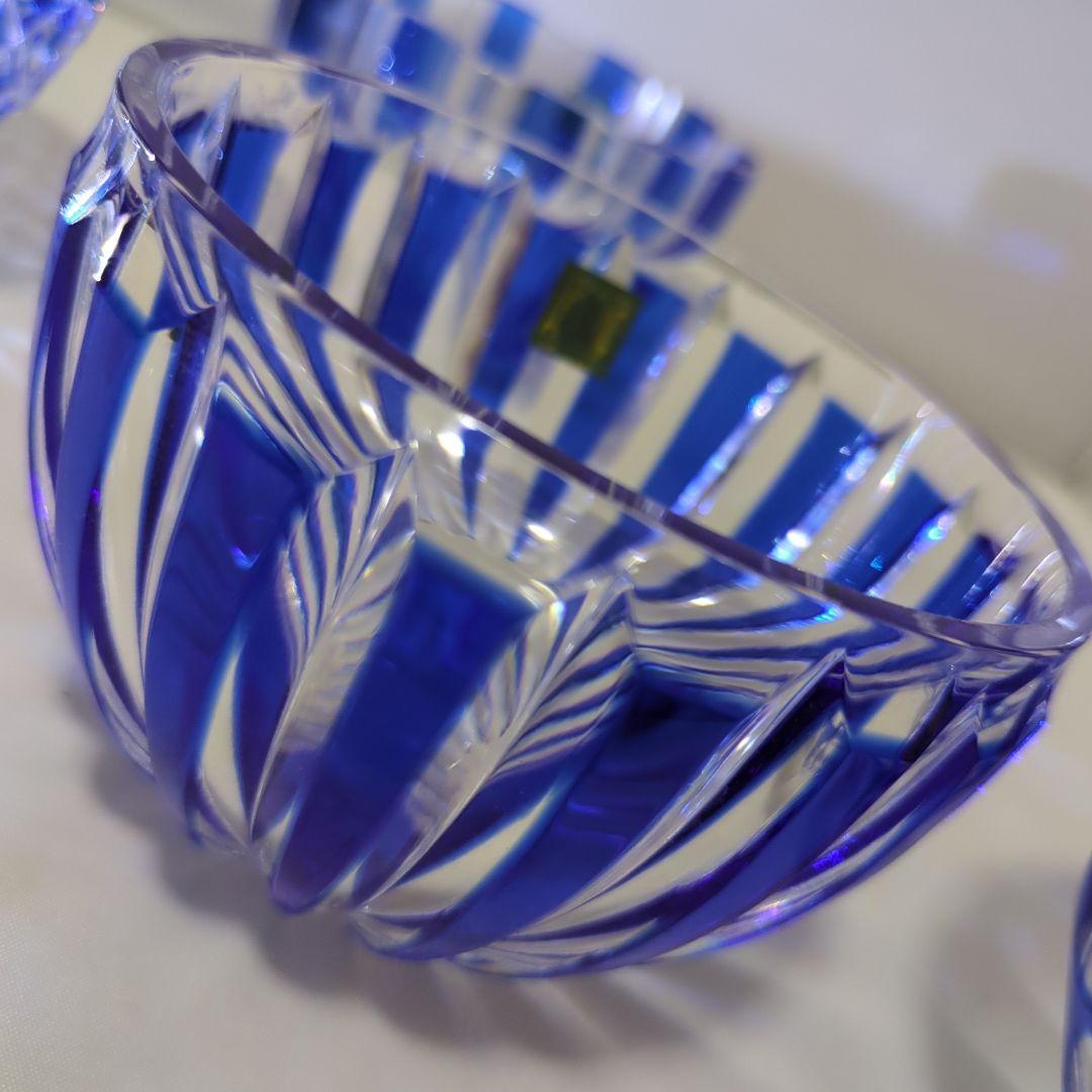 超希少 未使用 HOYA CRYSTAL ホヤクリスタル 瑠璃切子小鉢4セット