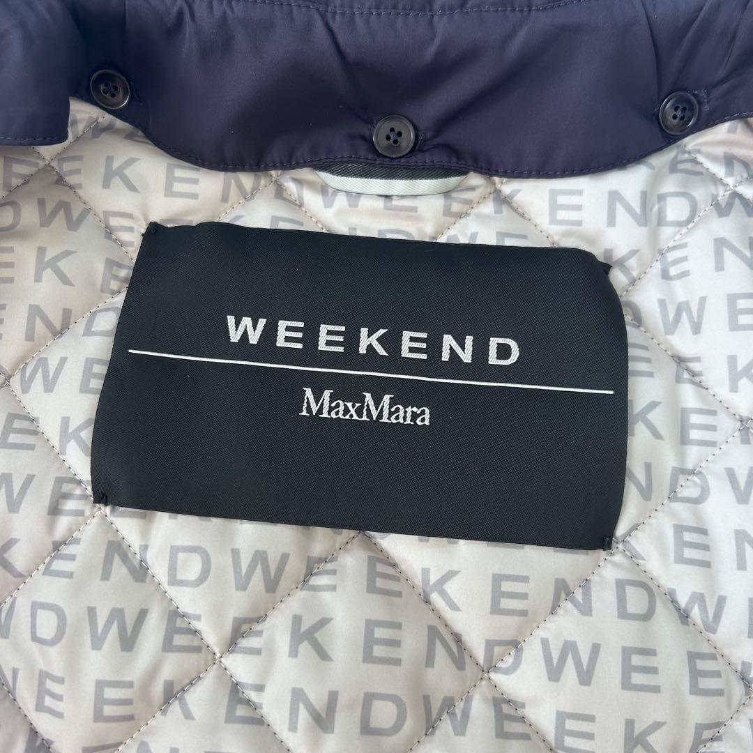 極美品✨マックスマーラ　キルティング　総ロゴ 総柄　フード　コート　ネイビー