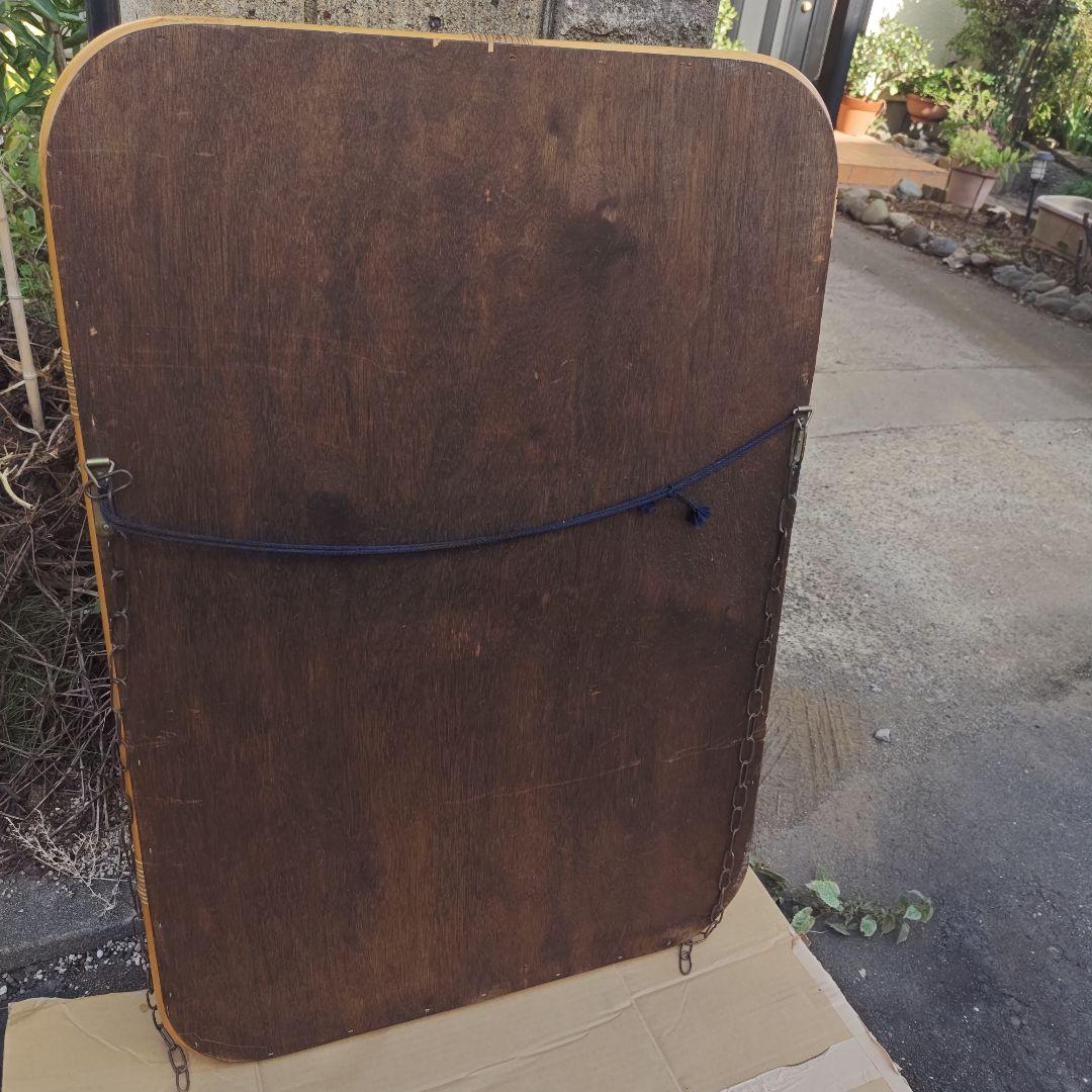 レトロ アールヌーボー様式 ステンドグラス 大型壁掛け鏡 ミラーH96.5㌢